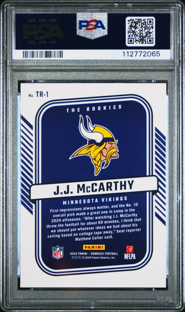 2024 Panini Donruss The Rookies Jj Mccarthy #Tr1 Gem Mt 10 back