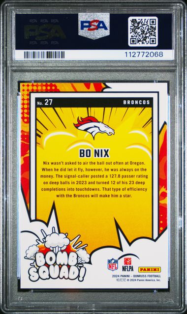 2024 Panini Donruss Bomb Squad Bo Nix #27 Gem Mt 10 back
