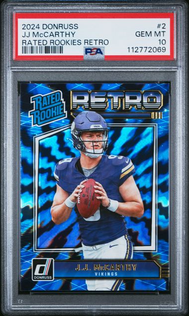 2024 Panini Donruss Rated Rookies Retro Jj Mccarthy #2 Gem Mt 10 front
