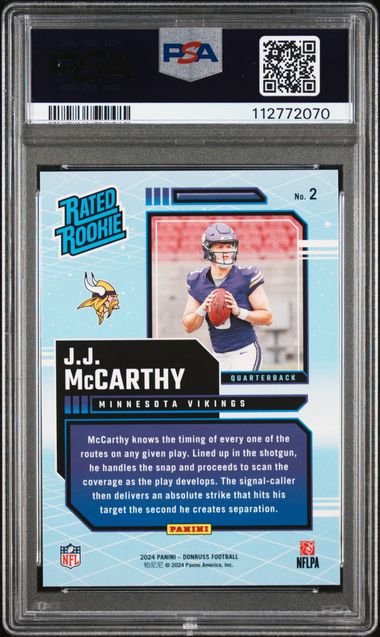 2024 Panini Donruss Rated Rookies Retro Jj Mccarthy #2 Gem Mt 10 back