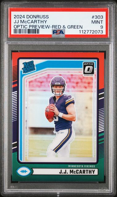 2024 Panini Donruss Jj Mccarthy #303 (Optic Preview-Red & Green) Mint 9 front