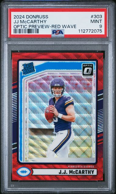 2024 Panini Donruss Jj Mccarthy #303 (Optic Preview-Red Wave) Mint 9 front