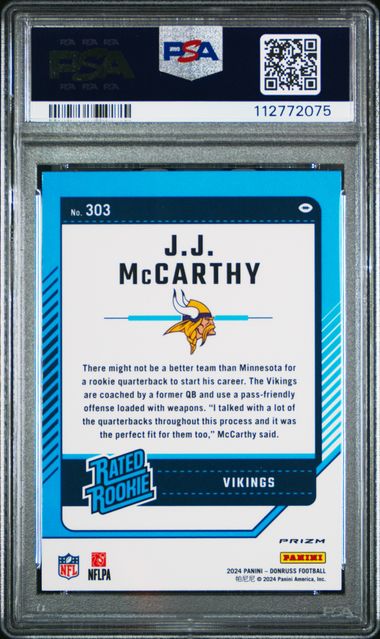 2024 Panini Donruss Jj Mccarthy #303 (Optic Preview-Red Wave) Mint 9 back