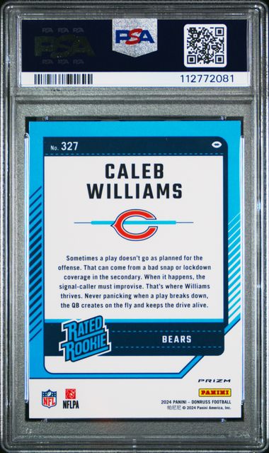 2024 Panini Donruss Caleb Williams #327 (Optic Preview-Pink) Gem Mt 10 back