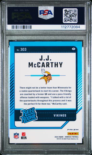 2024 Panini Donruss Jj Mccarthy #303 (Optic Preview-Pink) Gem Mt 10 back