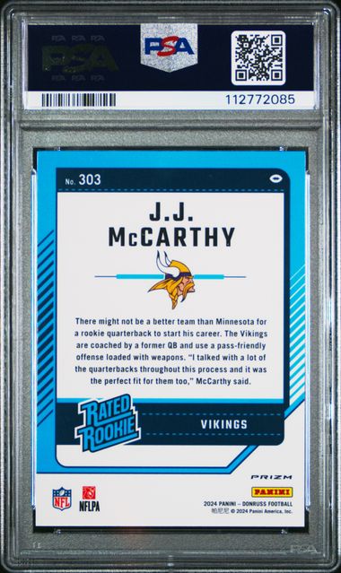 2024 Panini Donruss Jj Mccarthy #303 (Optic Preview-Pink) Gem Mt 10 back