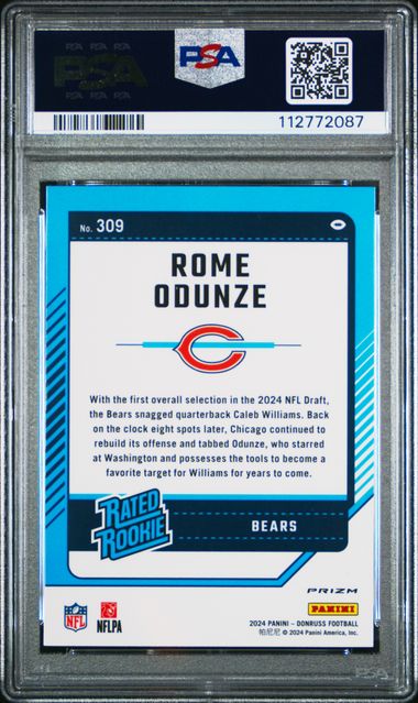 2024 Panini Donruss Rome Odunze #309 (Optic Preview-Pink) Mint 9 back