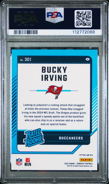2024 Panini Donruss Bucky Irving #301 (Optic Preview-Pink) Gem Mt 10 back