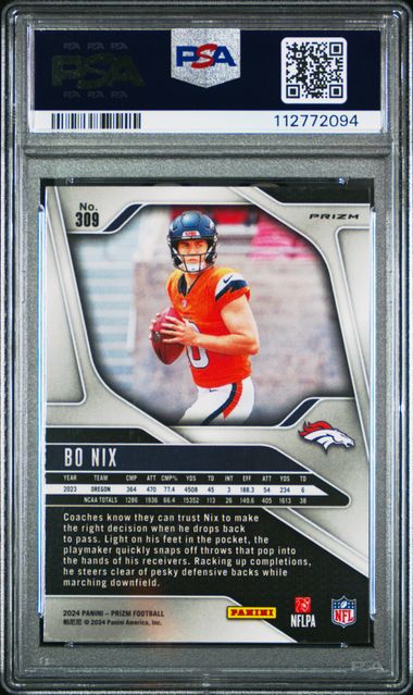 2024 Panini Prizm Bo Nix #309 (Lazer Prizm) Mint 9 back