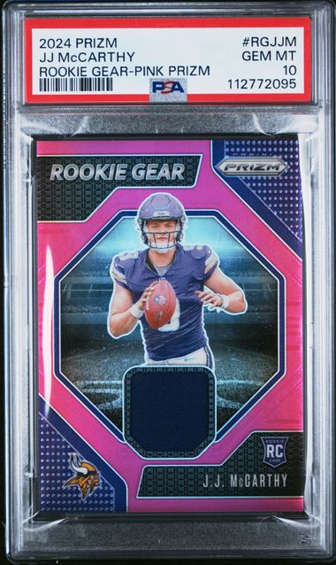 2024 Panini Prizm Rookie Gear Jj Mccarthy #Rgjjm (Rookie Gear-Pink Prizm) Gem Mt 10 front
