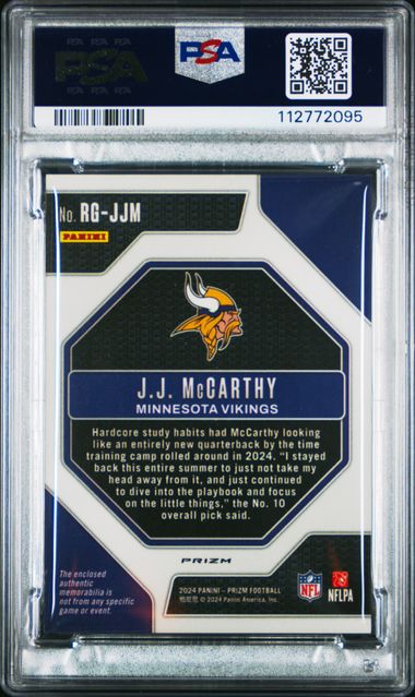 2024 Panini Prizm Rookie Gear Jj Mccarthy #Rgjjm (Rookie Gear-Pink Prizm) Gem Mt 10 back