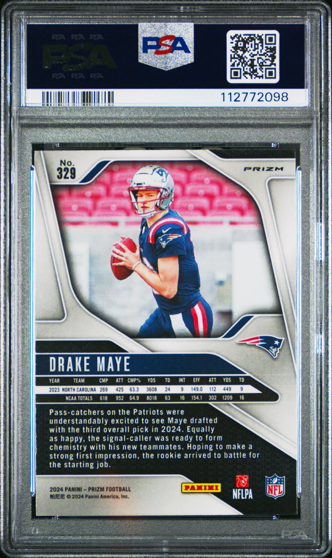 2024 Panini Prizm Drake Maye #329 (Disco Prizm) Mint 9 back