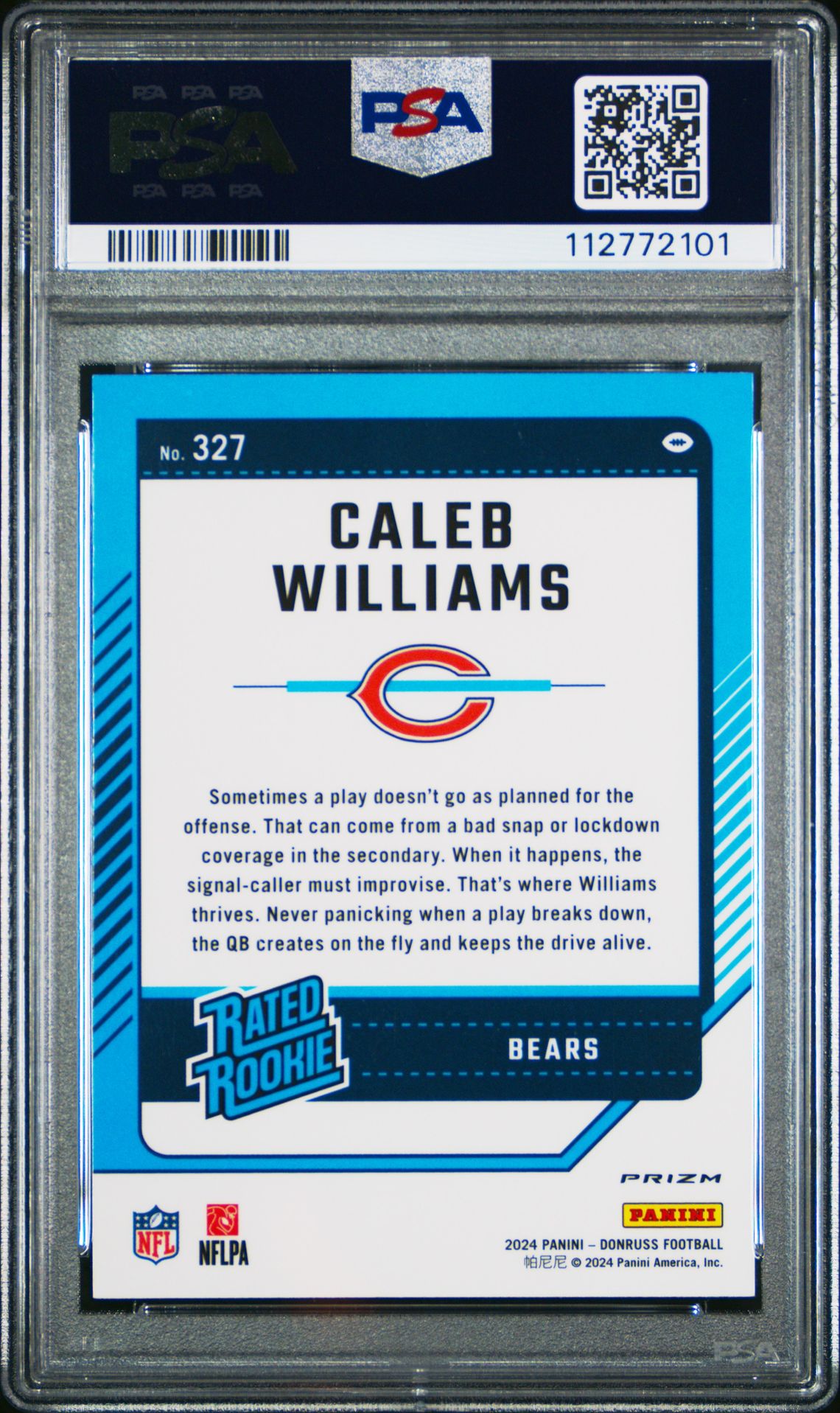 2024 Panini Donruss Caleb Williams #327 (Optic Preview-Red Wave) Gem Mt 10 back