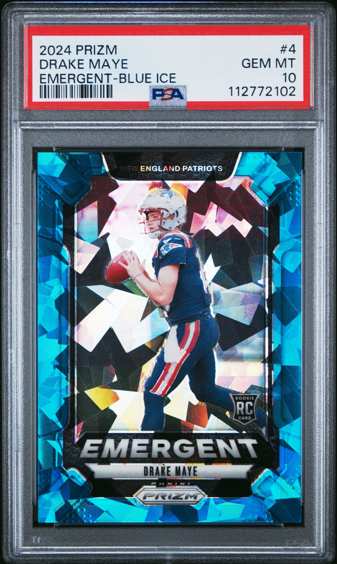 2024 Panini Prizm Emergent Drake Maye #4 (Emergent-Blue Ice) Gem Mt 10 front