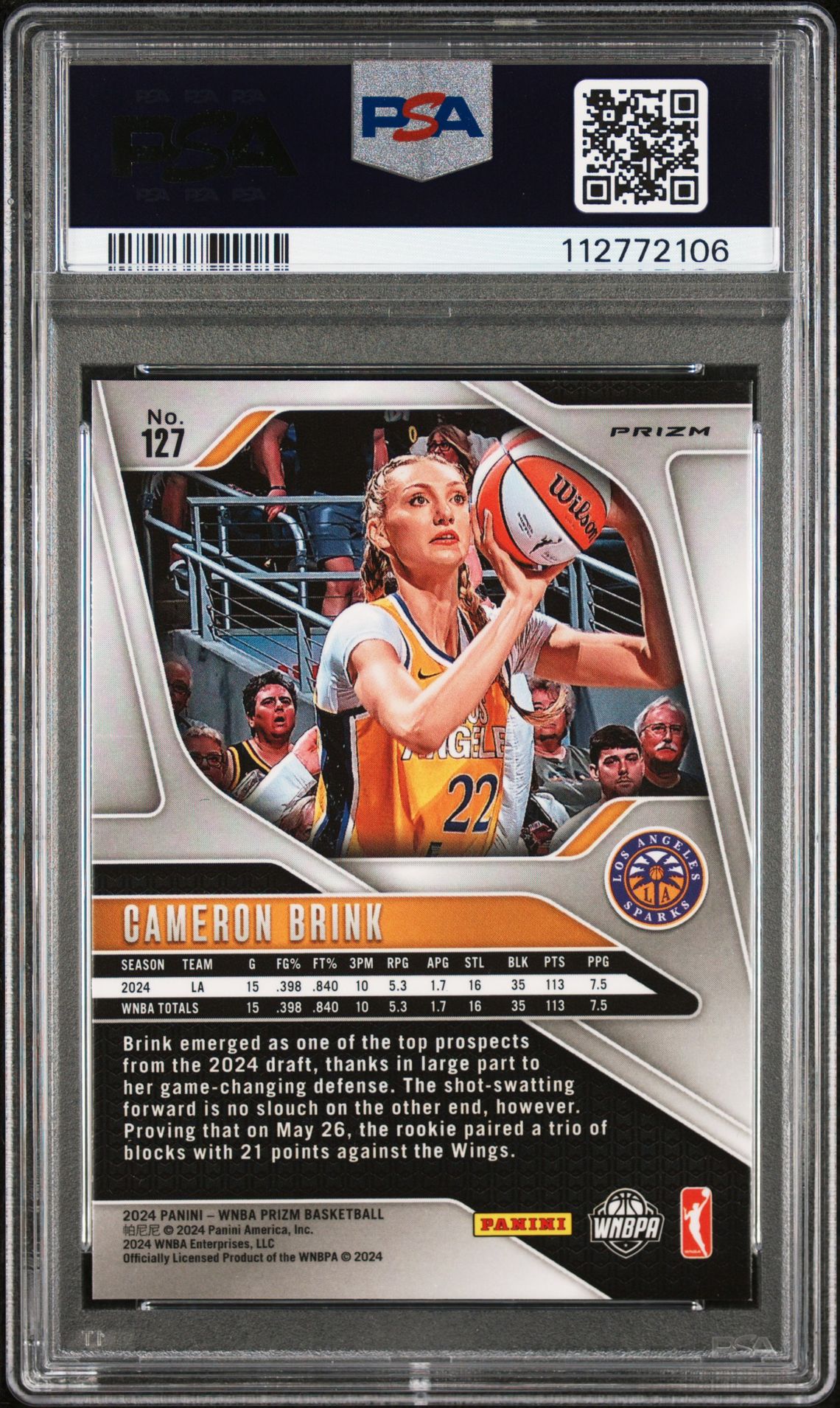 2024 Panini Prizm Wnba Cameron Brink #127 (Blue Velocity) Mint 9 back