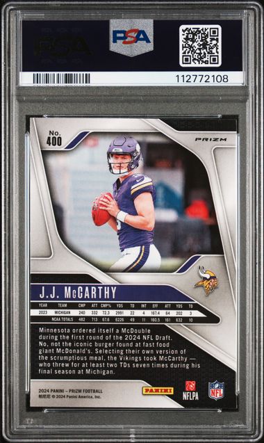 2024 Panini Prizm Jj Mccarthy #400 (Lazer Prizm) Mint 9 back