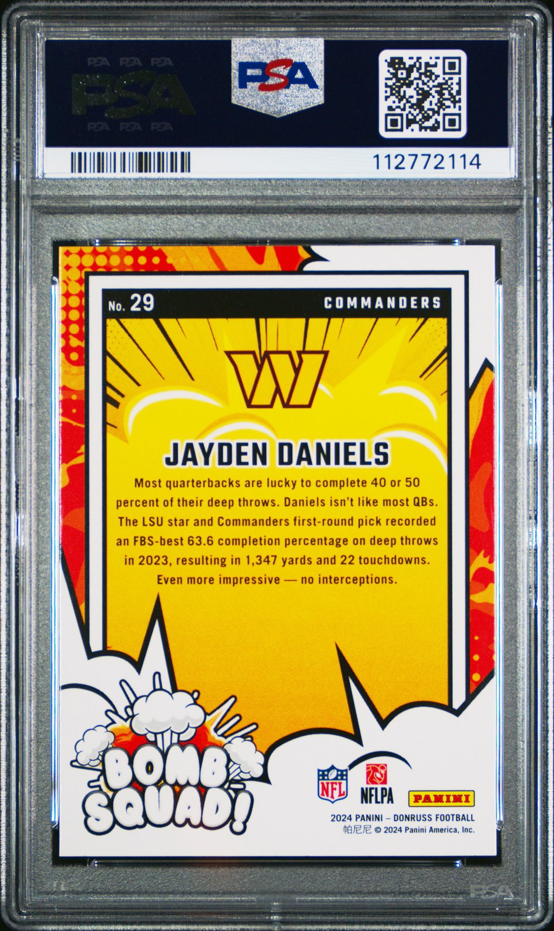 2024 Panini Donruss Bomb Squad Jayden Daniels #29 Gem Mt 10 back
