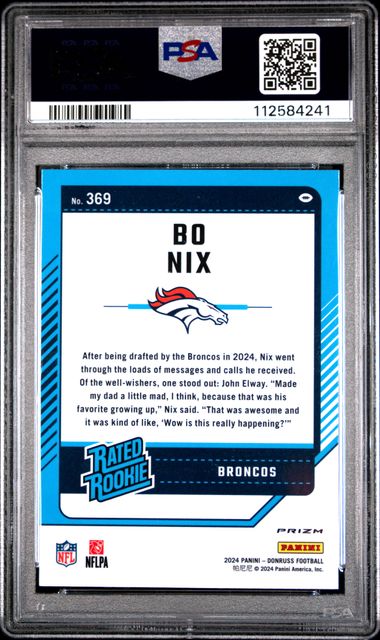 2024 Panini Donruss Bo Nix #369 (Optic Preview-Pink) Gem Mt 10 back