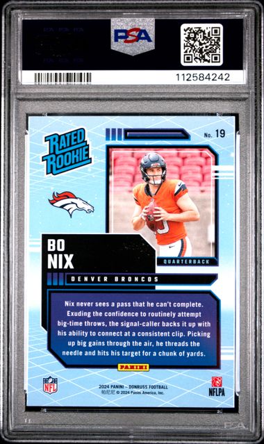 2024 Panini Donruss Rated Rookies Retro Bo Nix #19 Mint 9 back