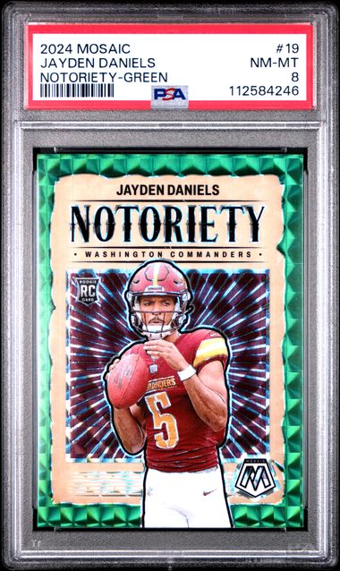 2024 Panini Mosaic Notoriety Jayden Daniels #19 (Notoriety-Green) Nm-Mt 8 front