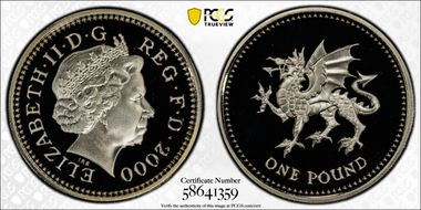 2000 £1 S-J15 Welsh Design Ag PR69DCAM