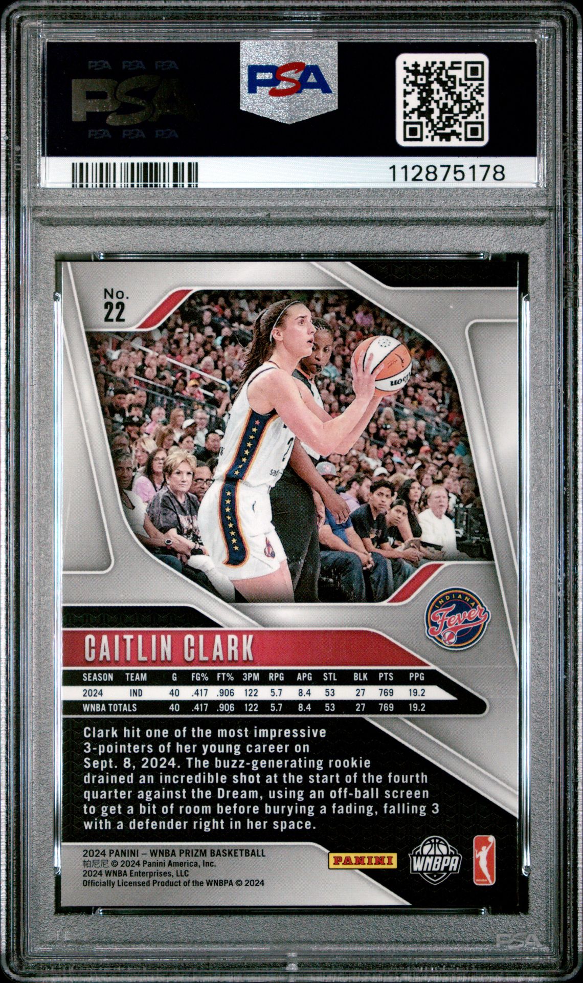 2024 Panini Prizm Wnba Caitlin Clark #22 Mint 9 back