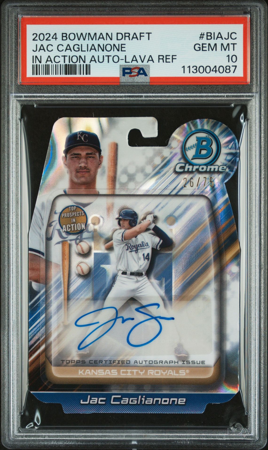 2024 Bowman Draft Bowman In Action Autographs Jac Caglianone #Biajc (In Action Auto-Lava Ref) Gem Mt 10 front