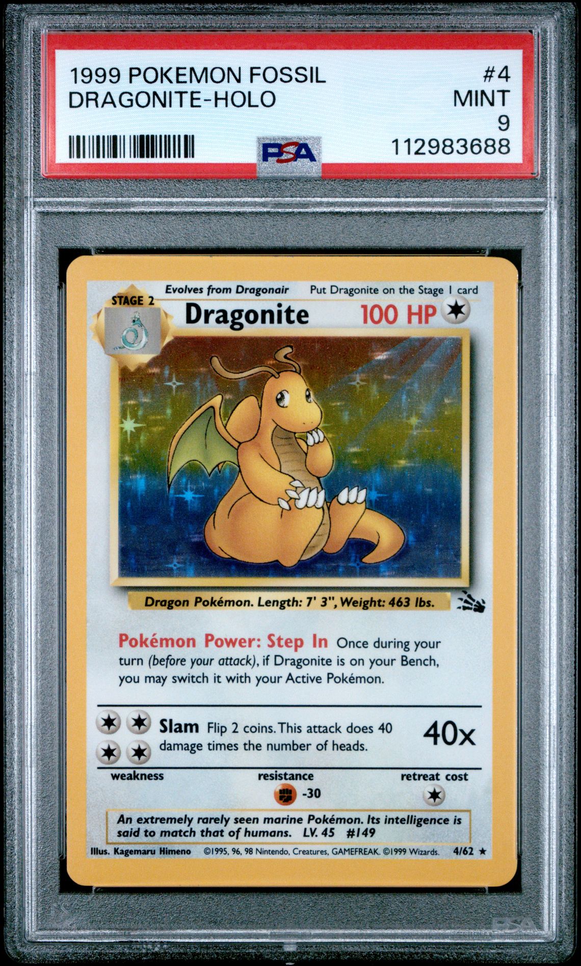 1999 Pokemon Fossil Holo #4 Dragonite-Holo front
