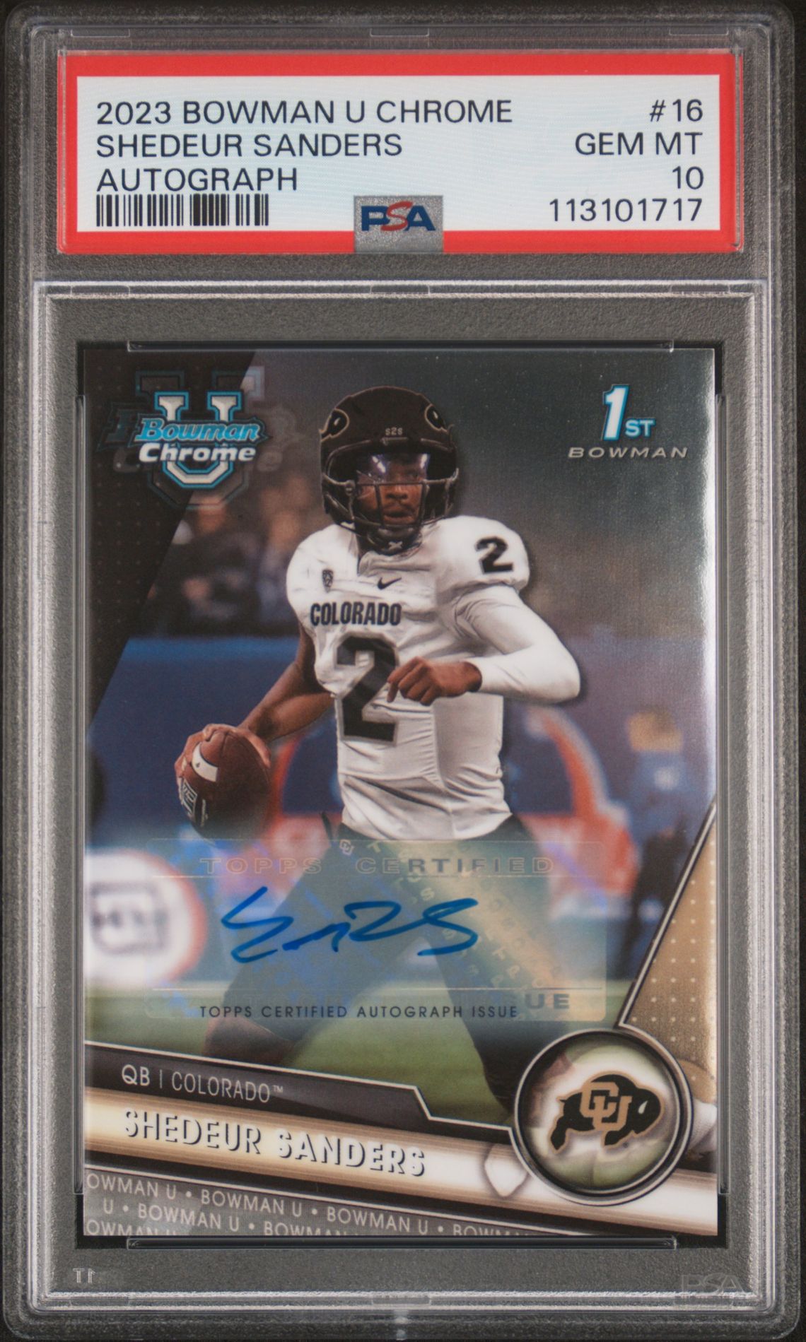 2023 Bowman BOWMAN UNIVERSITY CHROME AU-FUCHSIA MINI DIAMOND REF #16 Shedeur Sanders front