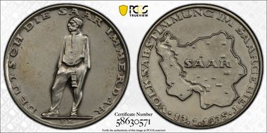 1935 Medal  Saarland Silver Matte BERLIN edge SP63