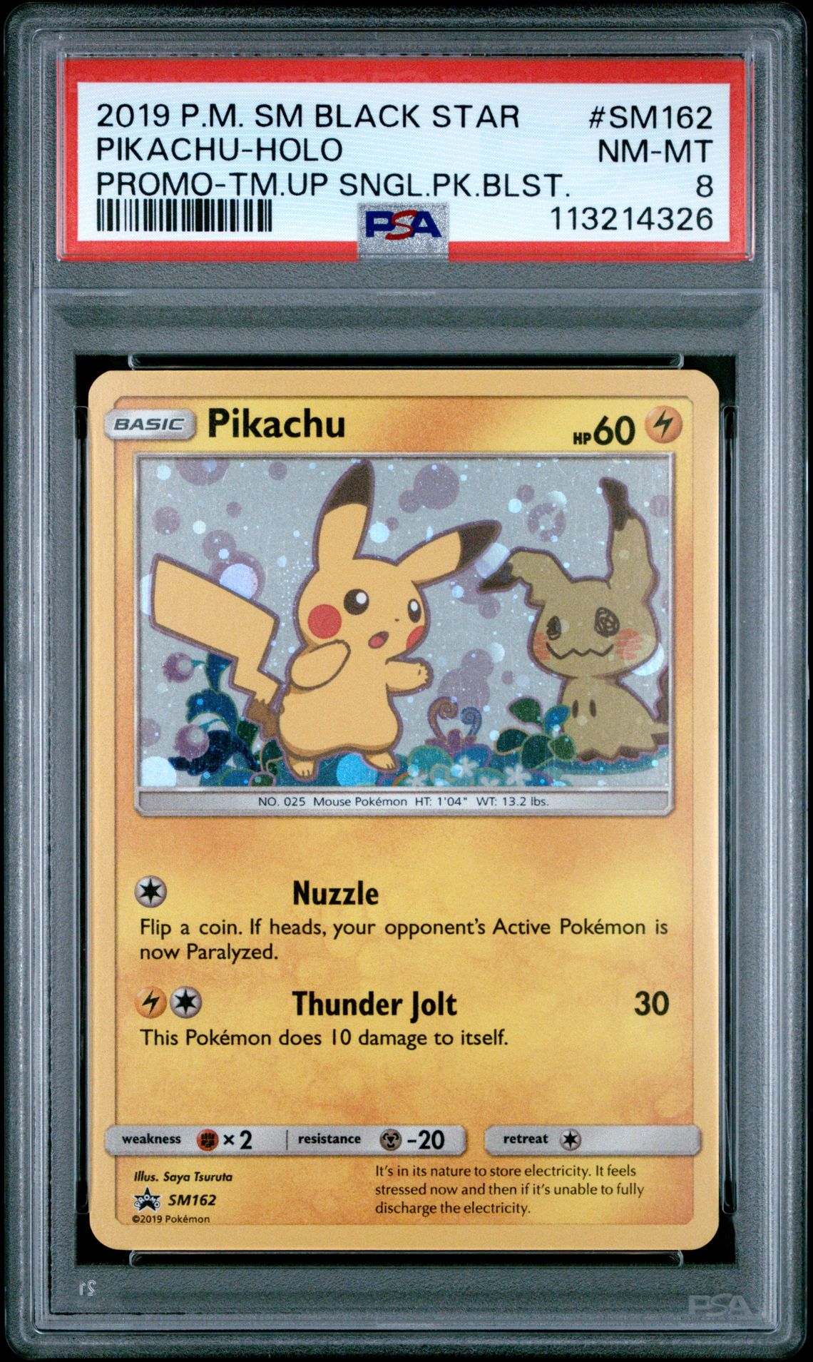 2019 Pokemon Sm Black Star Promo Pikachu-Holo #Sm162 (Promo-Tm.up Sngl.pk.blst.) Nm-Mt 8 front
