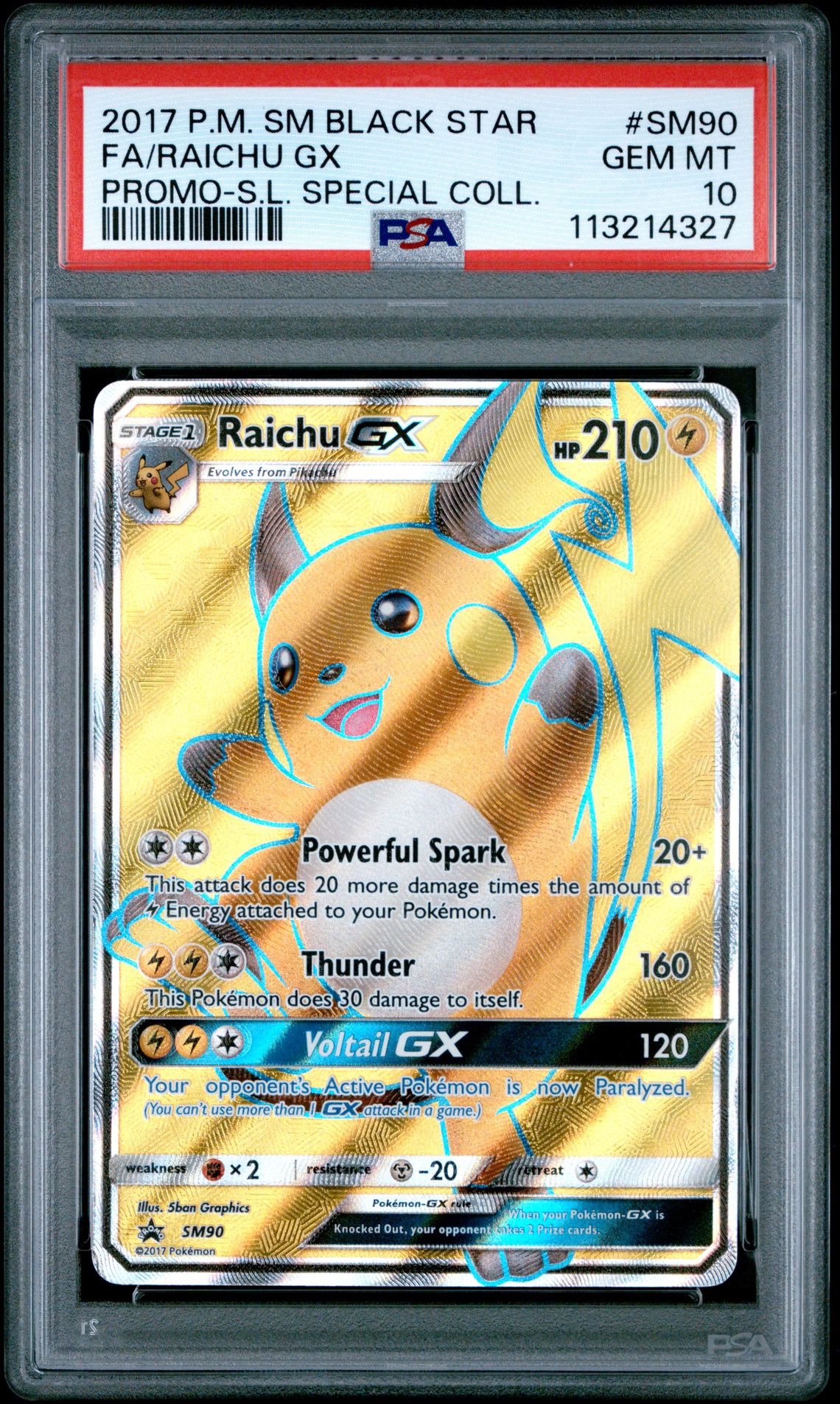 2017 Pokemon Sm Black Star Promo Fa/Raichu Gx #Sm90 (Promo-S.l. Special Coll.) Gem Mt 10 front