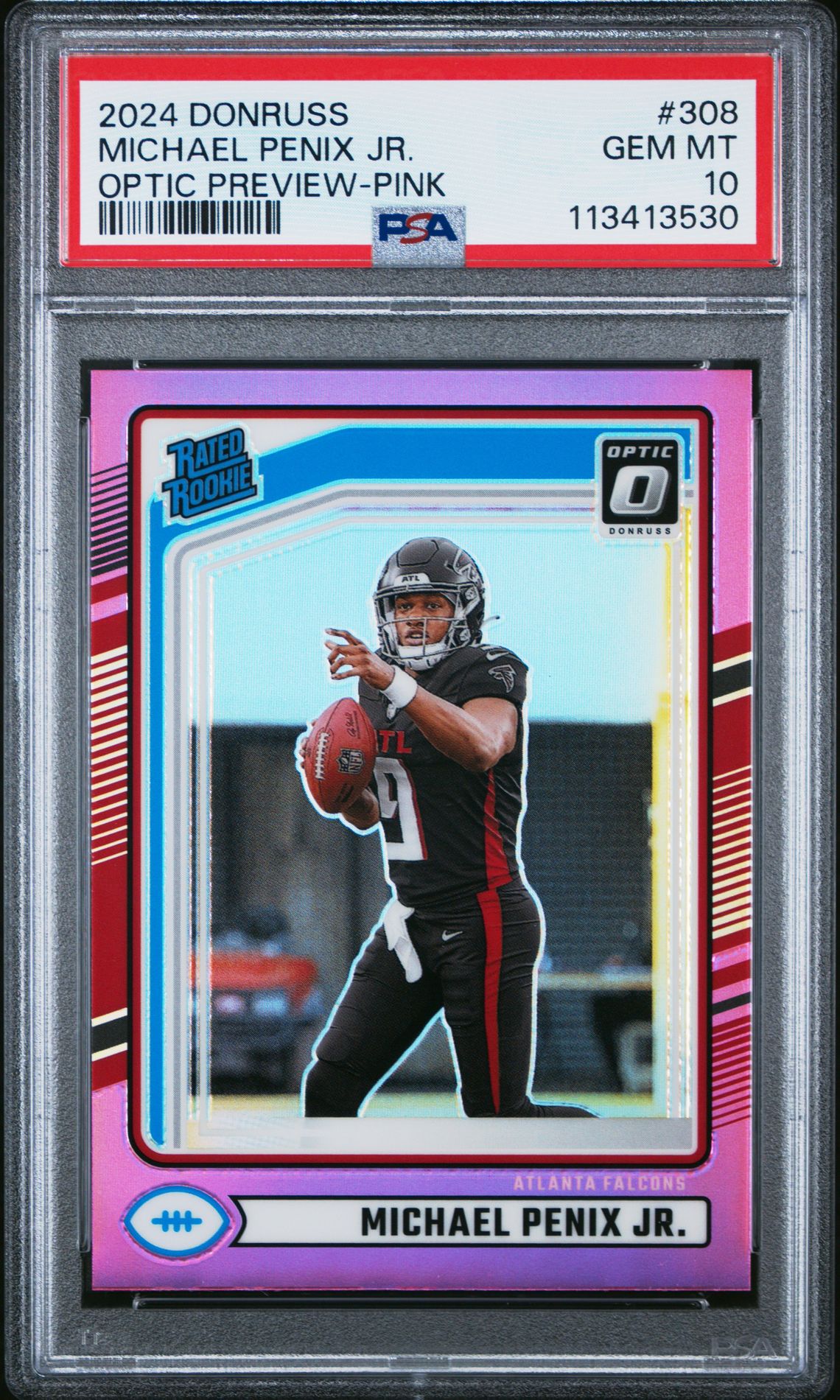 2024 Panini Donruss Michael Penix Jr. #308 (Optic Preview-Pink) Gem Mt 10 front