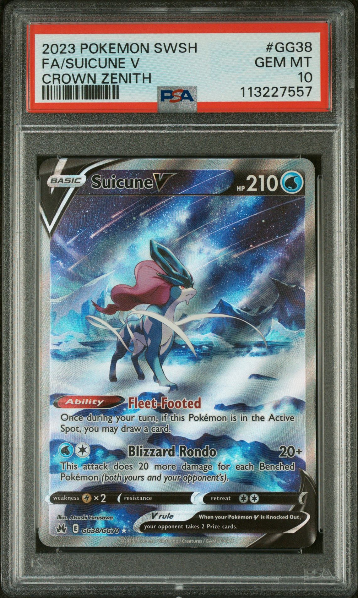 2023 Pokemon Sword And Shield Crown Zenith Fa/Suicune V #Gg38 (Crown Zenith) Gem Mt 10 front view - PSA graded GEM MT 10