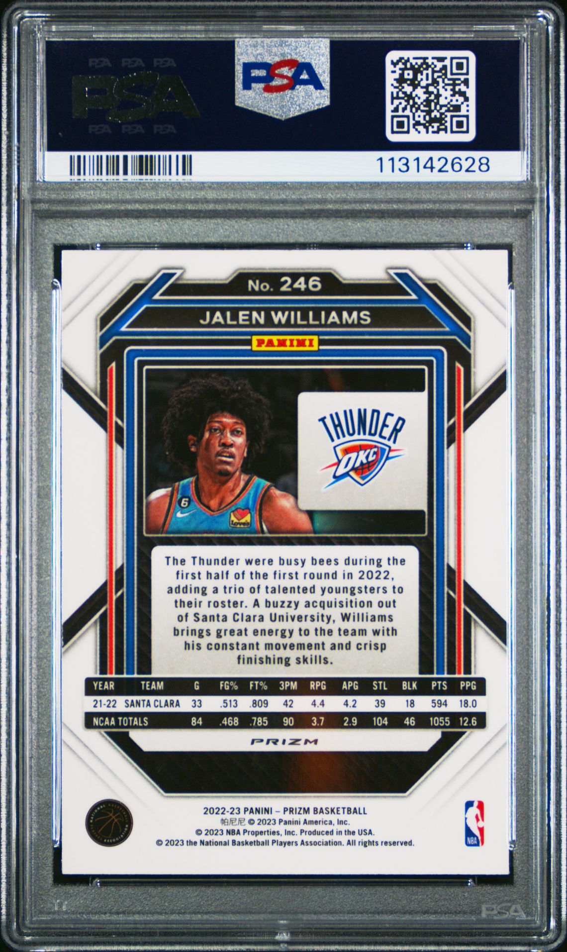 2022 Panini Prizm Jalen Williams #246 (Silver Prizm) Mint 9 back