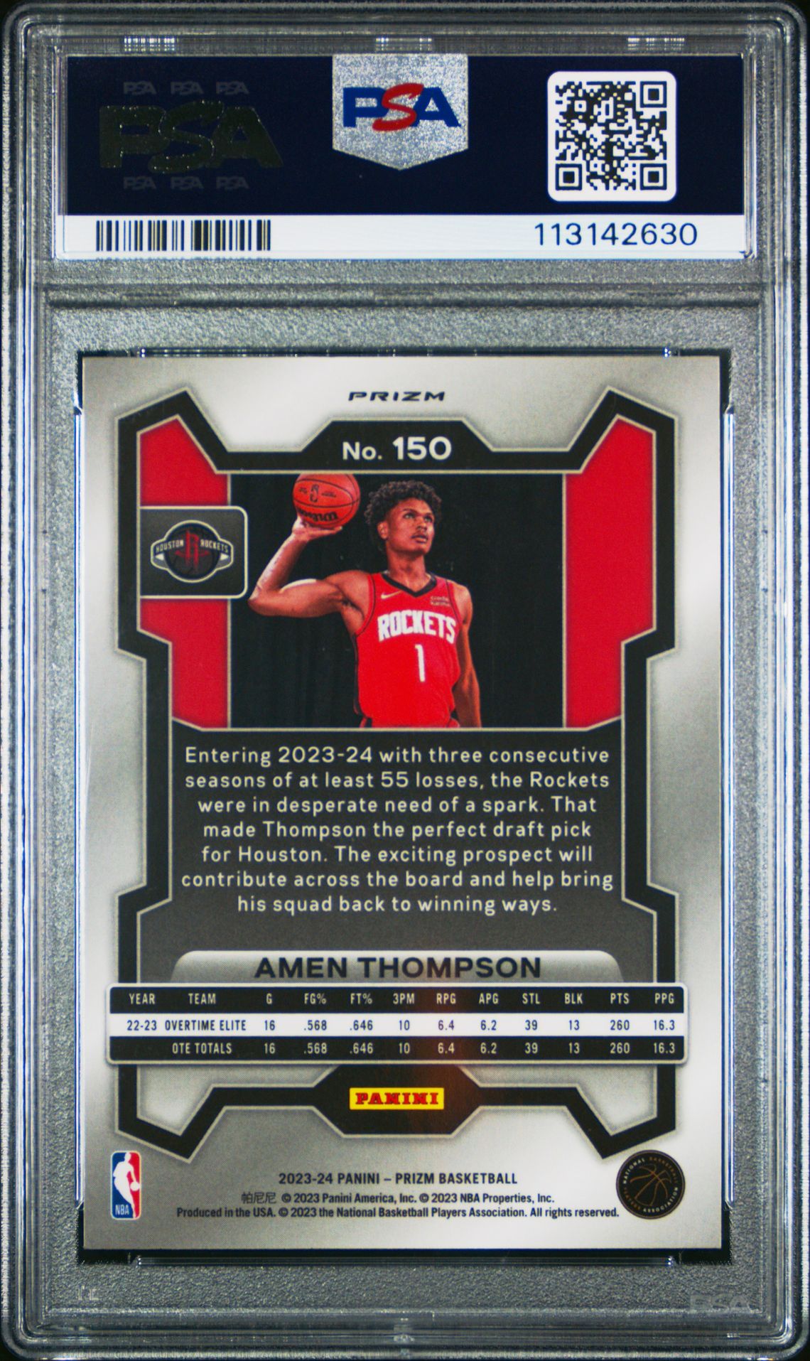 2023 Panini Prizm Amen Thompson #150 (Silver Prizm) Mint 9 back