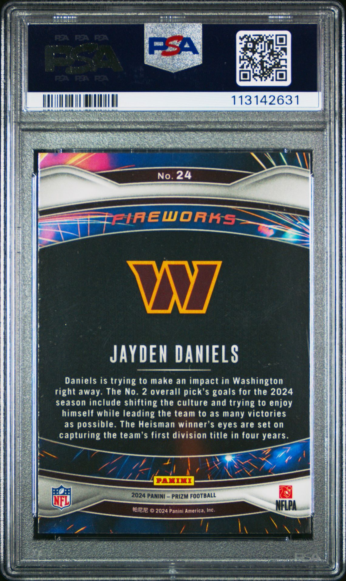 2024 Panini Prizm Fireworks Jayden Daniels #24 Gem Mt 10 back