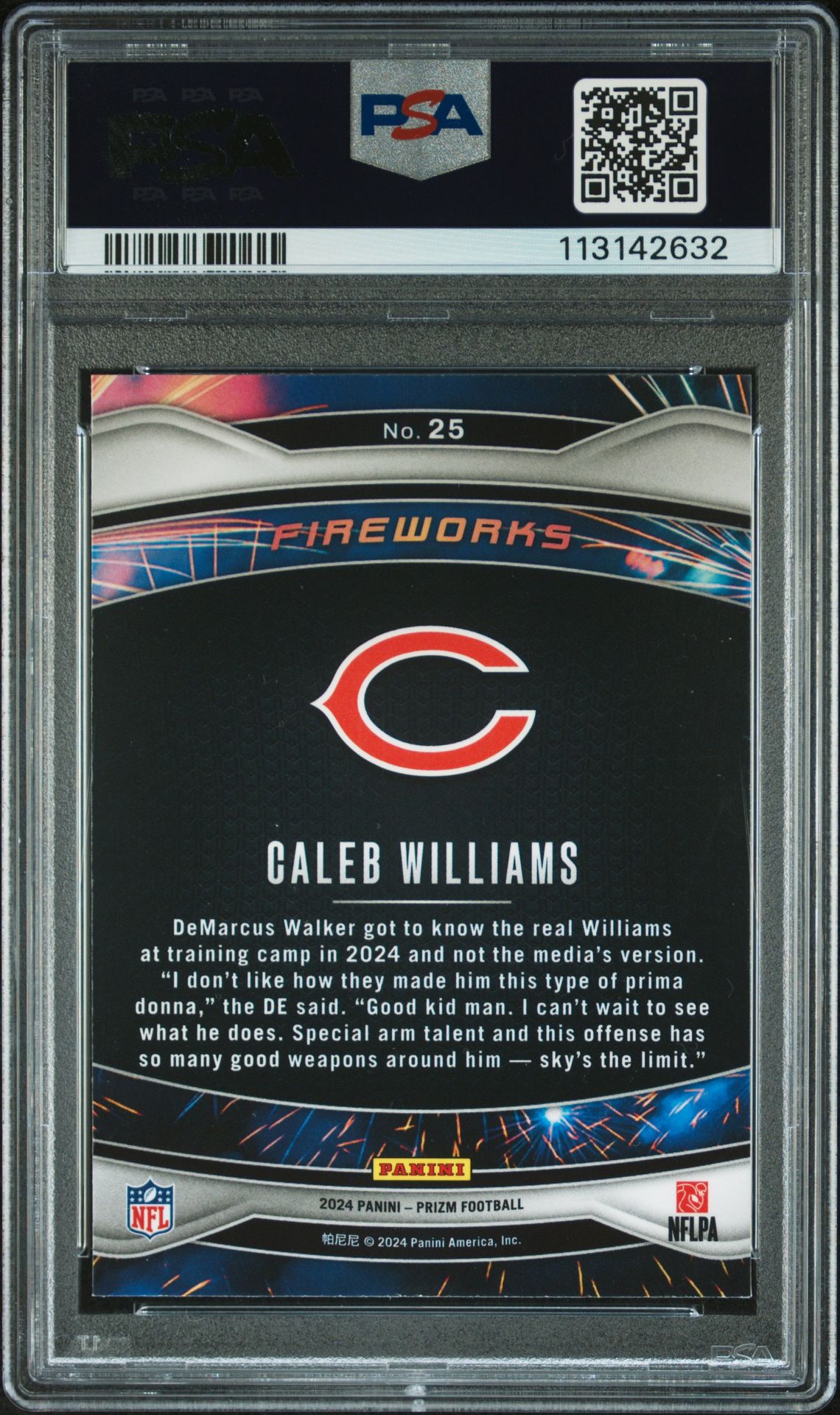 2024 Panini Prizm Fireworks Caleb Williams #25 Mint 9 back