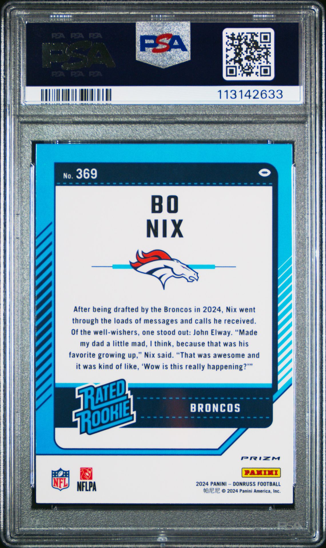 2024 Panini Donruss Bo Nix #369 (Optic Preview-Pink) Gem Mt 10 back