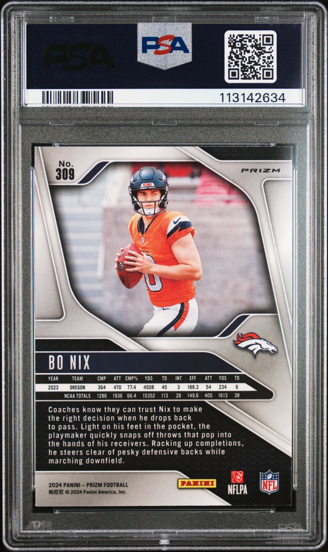 2024 Panini Prizm Bo Nix #309 (Lazer Prizm) Mint 9 back