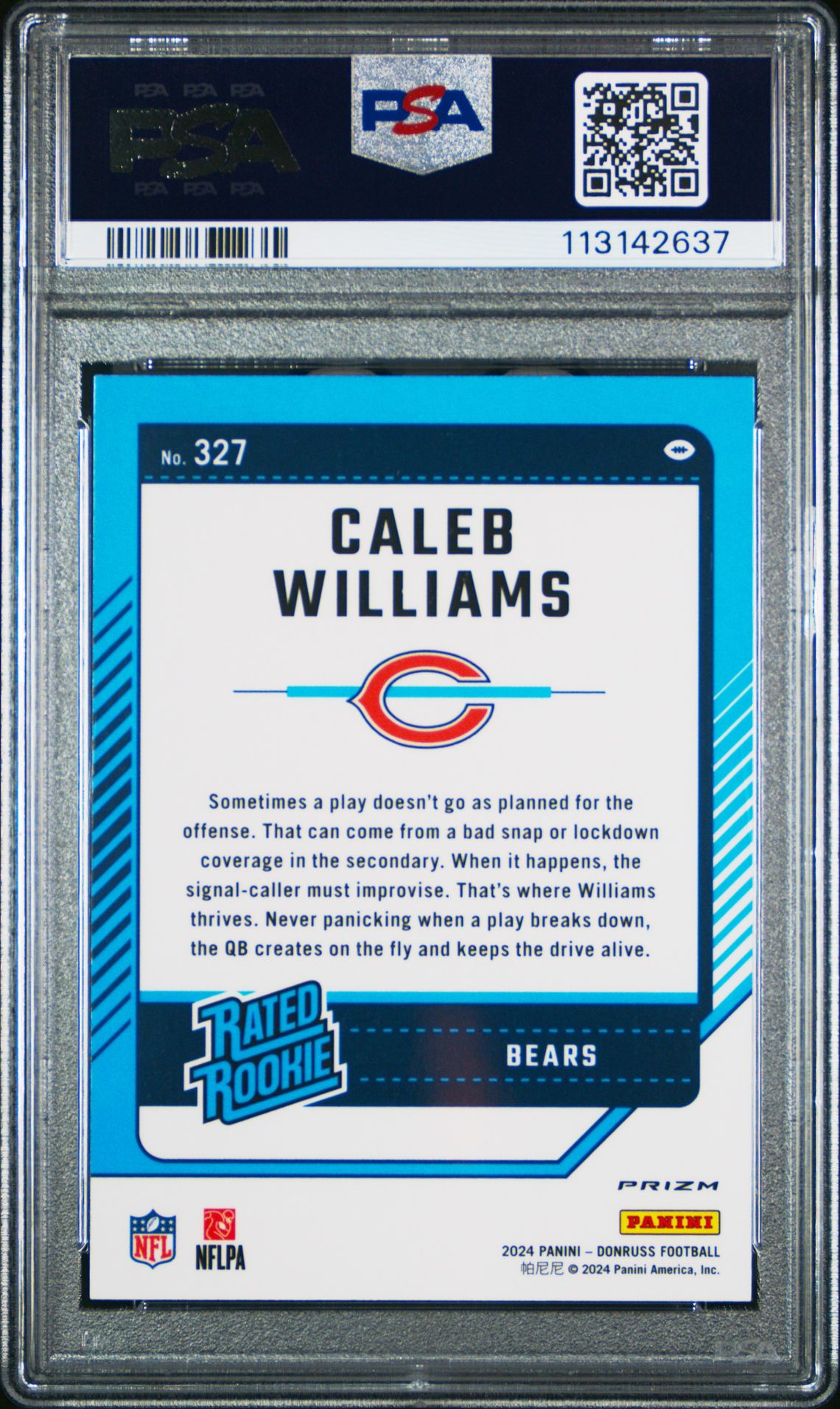 2024 Panini Donruss Caleb Williams #327 (Optic Preview-Pink) Mint 9 back