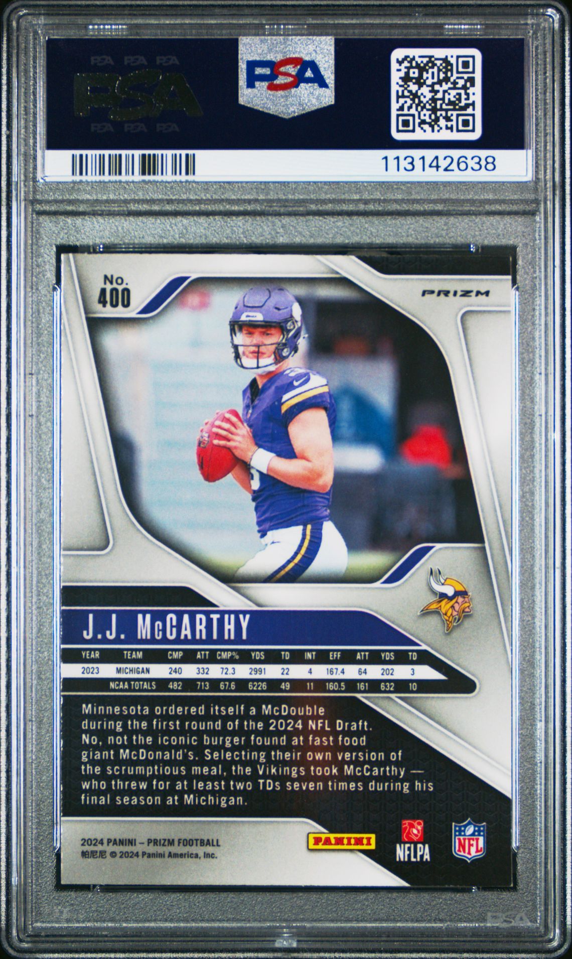 2024 Panini Prizm Jj Mccarthy #400 (Pink Wave) Mint 9 back