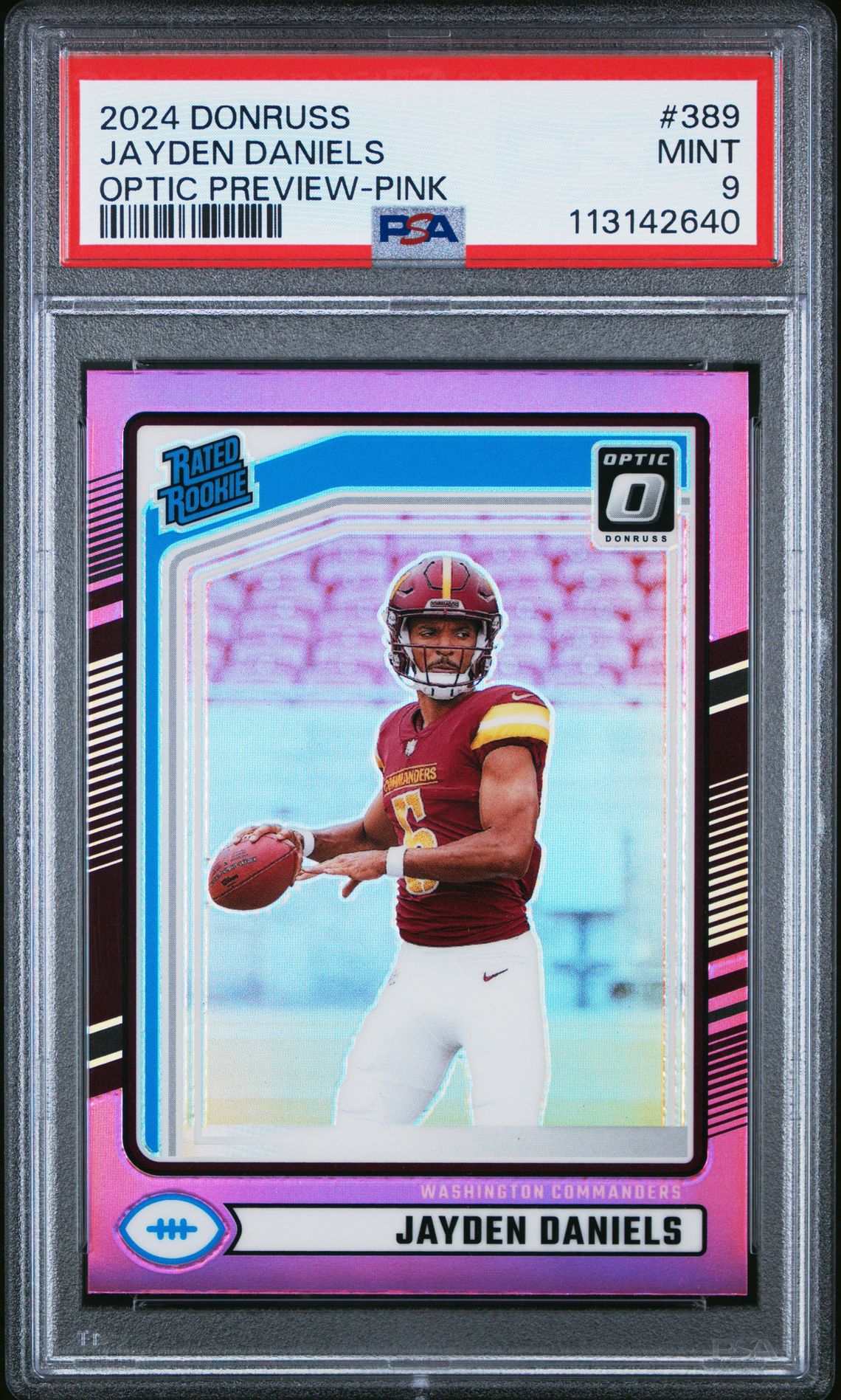 2024 Panini Donruss Jayden Daniels #389 (Optic Preview-Pink) Mint 9 front