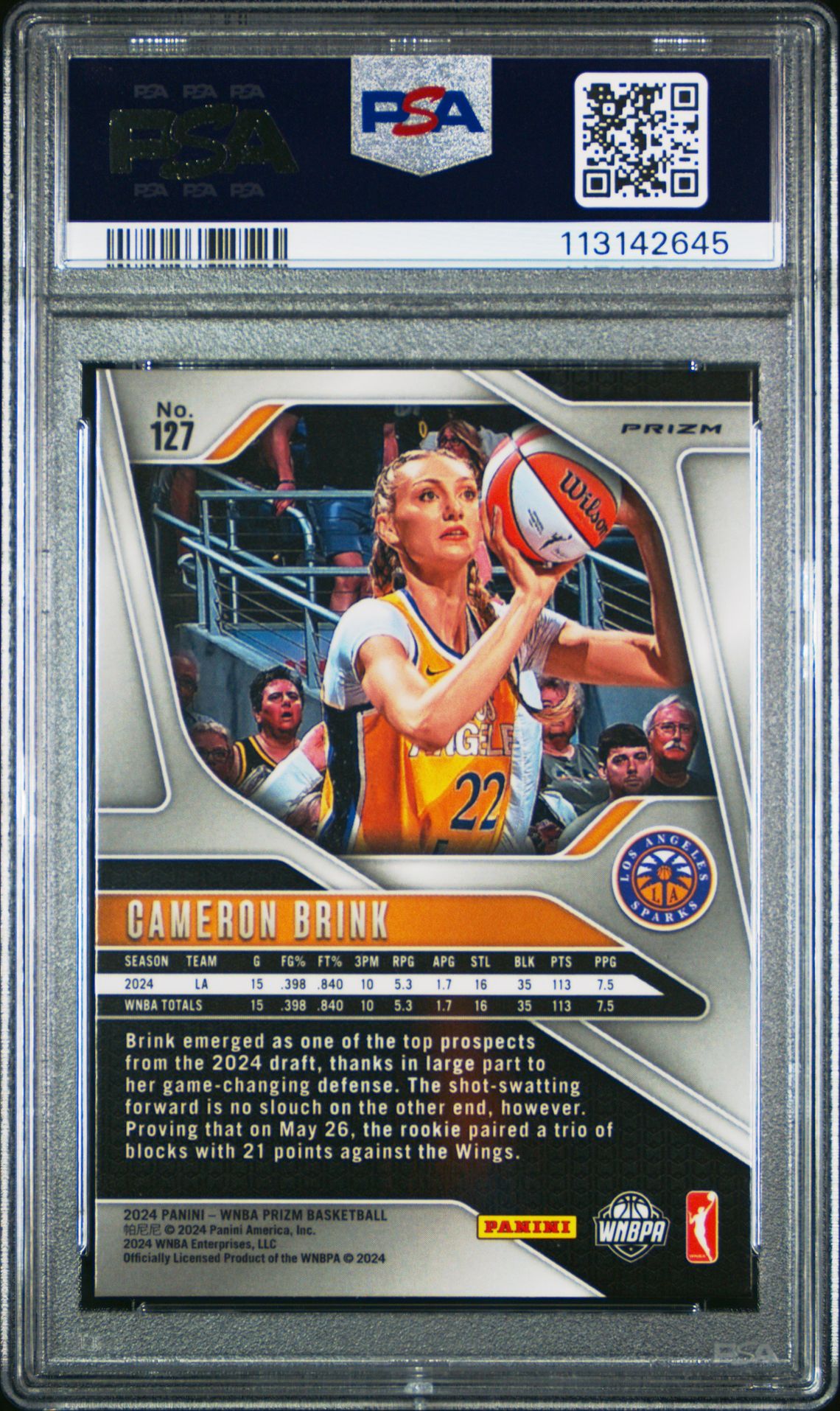 2024 Panini Prizm Wnba Cameron Brink #127 (Green Prizm) Mint 9 back