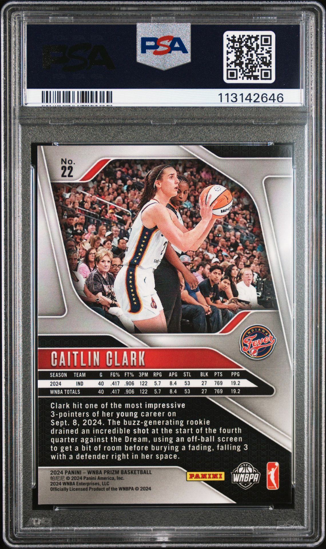 2024 Panini Prizm Wnba Caitlin Clark #22 Mint 9 back