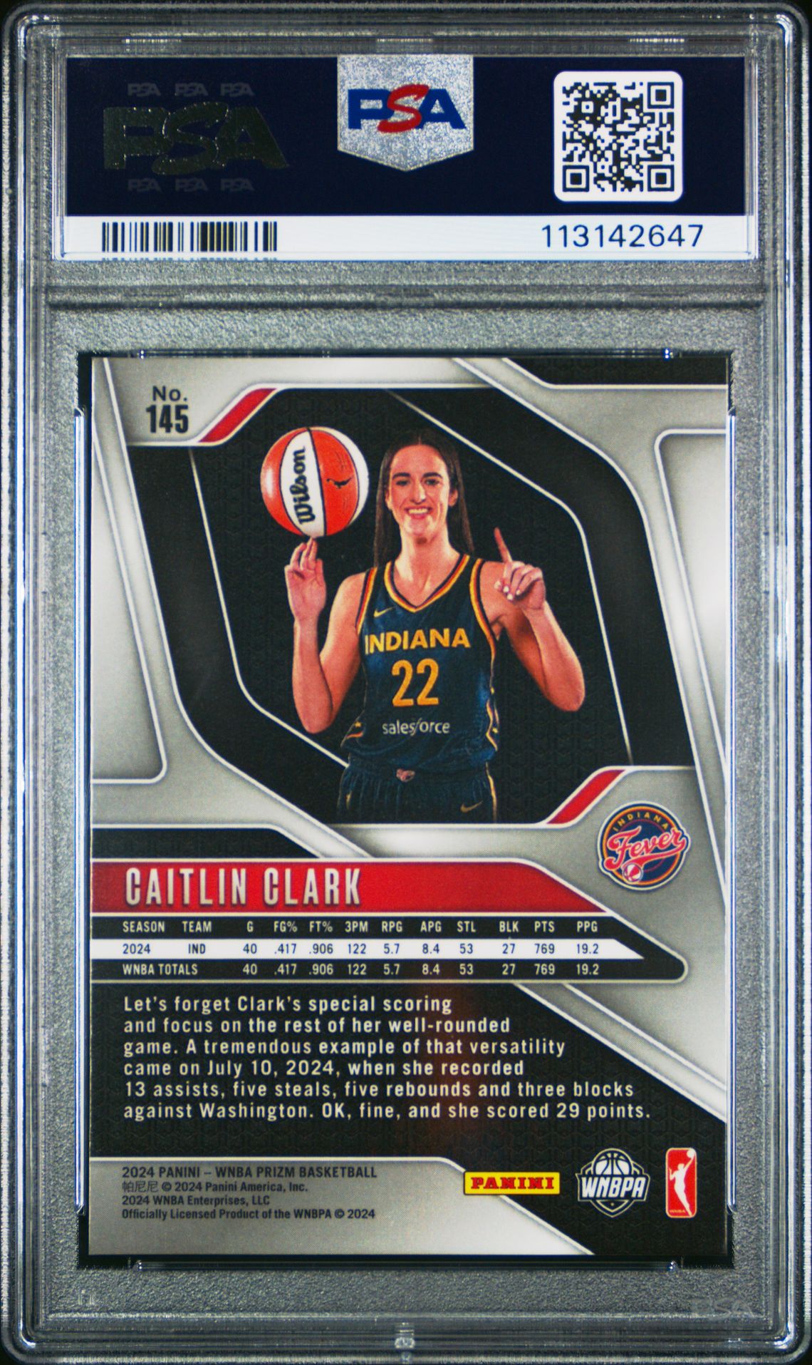 2024 Panini Prizm Wnba Caitlin Clark #145 Mint 9 back