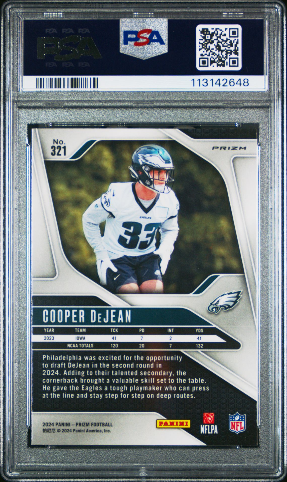 2024 Panini Prizm Cooper Dejean #321 (Silver Prizm) Mint 9 back