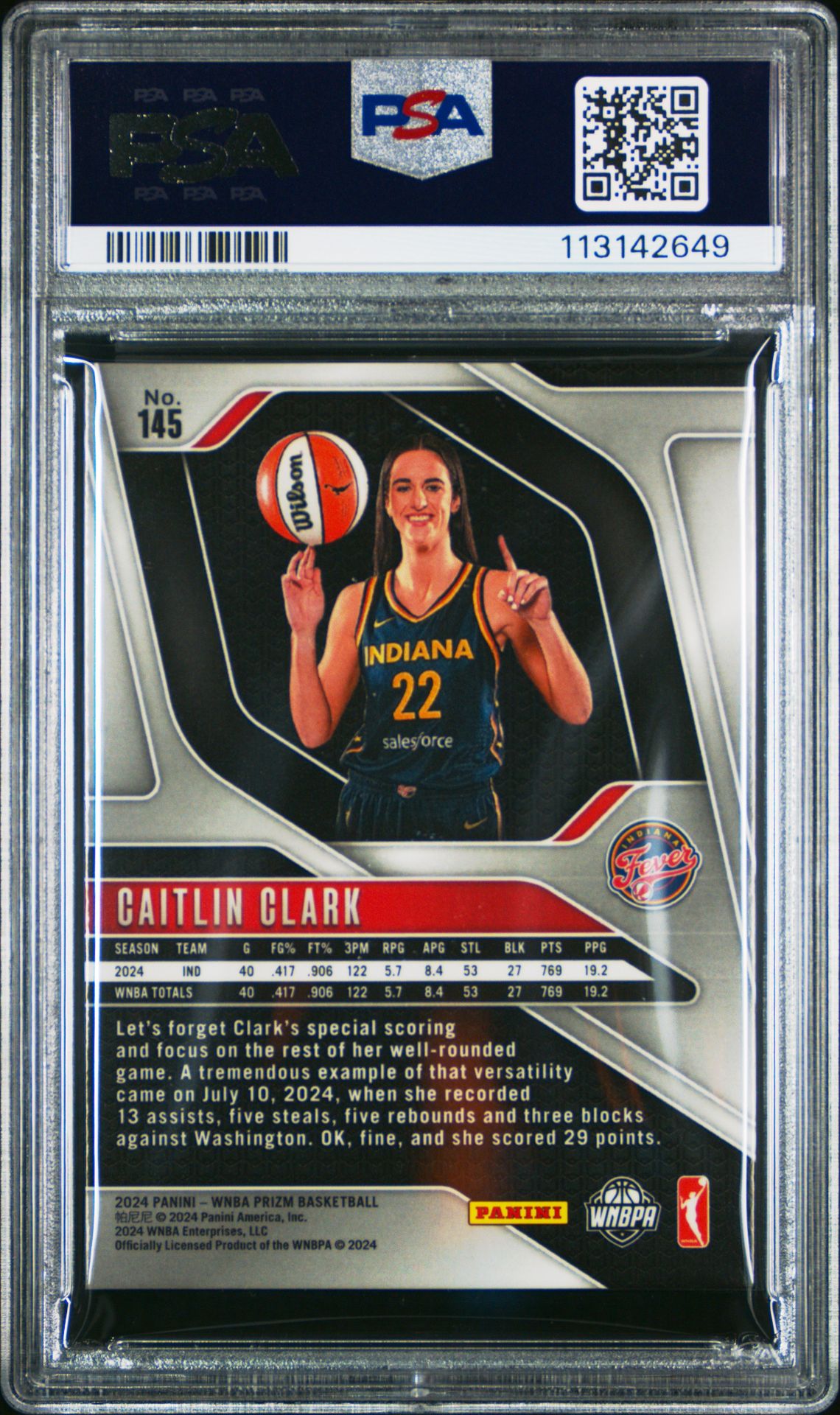 2024 Panini Prizm Wnba Caitlin Clark #145 Mint 9 back