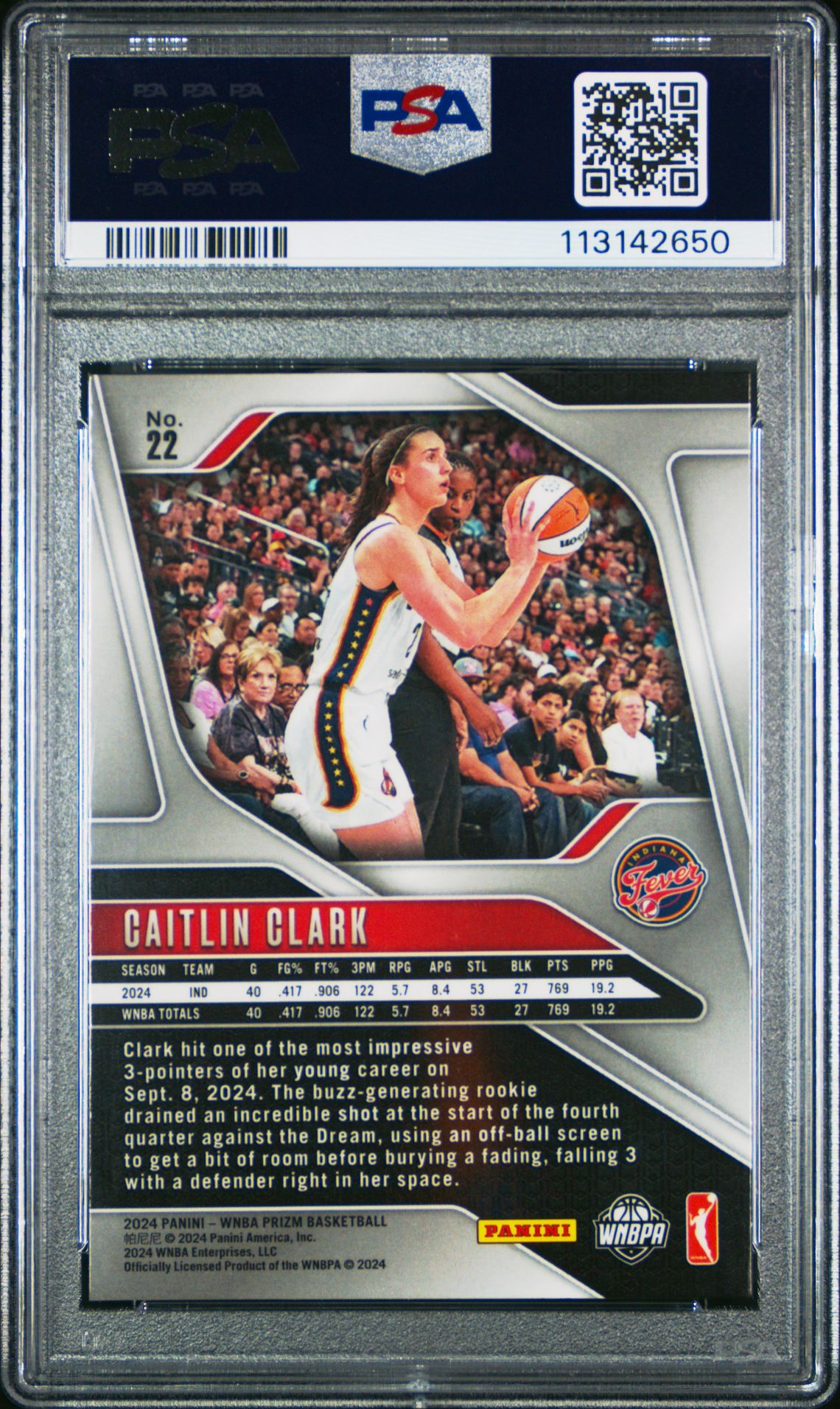 2024 Panini Prizm Wnba Caitlin Clark #22 Mint 9 back