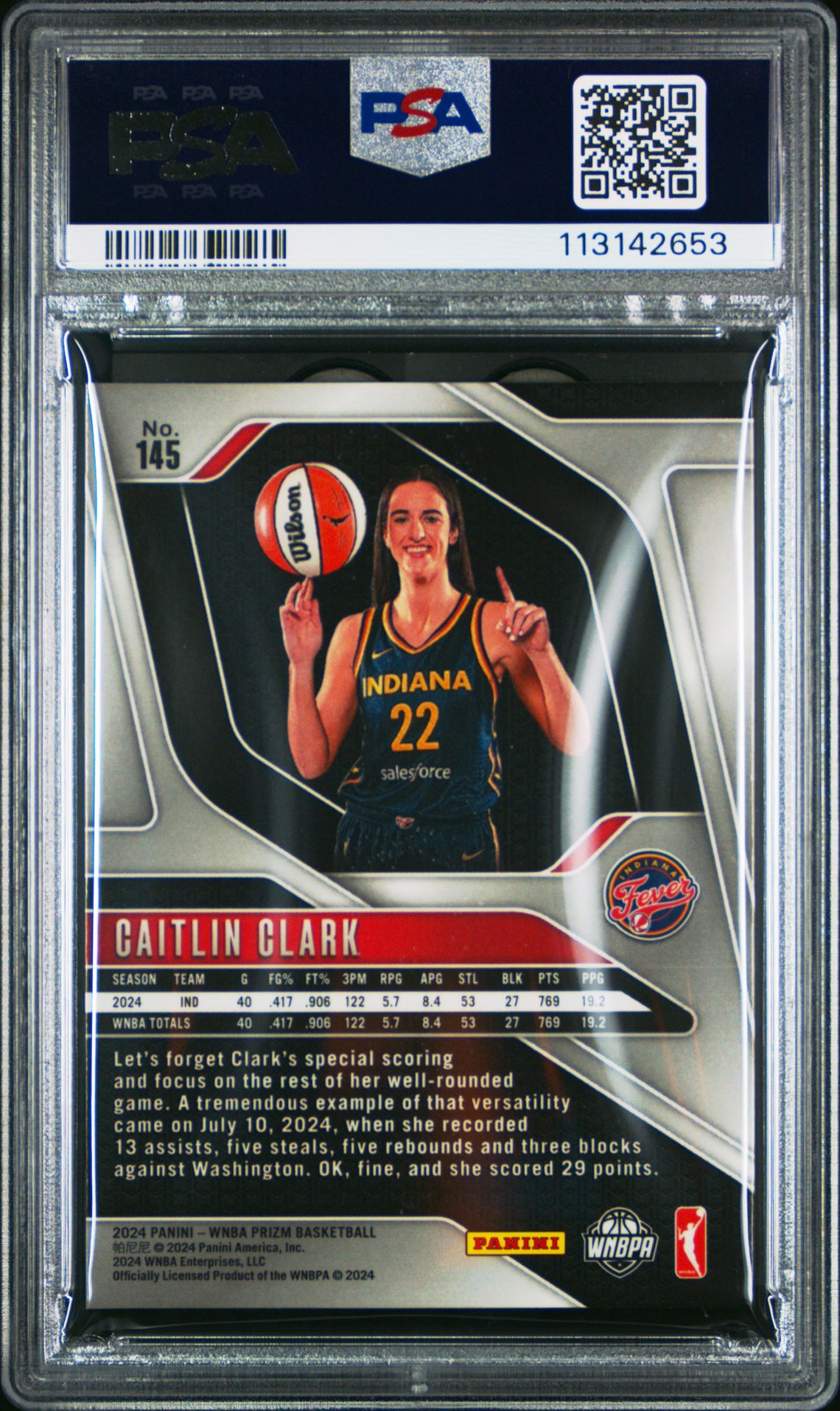 2024 Panini Prizm Wnba Caitlin Clark #145 Mint 9 back